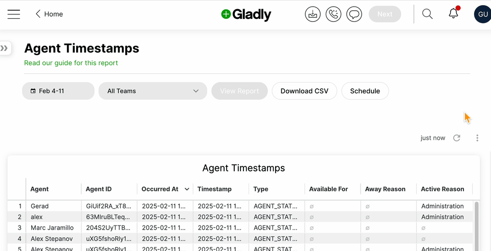 Instructions on how to set timezone on a Gladly report.